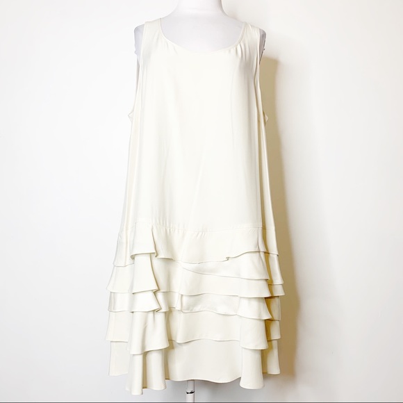 Garnet Hill Dresses & Skirts - Garnet hill silk drop hem ruffle dress cream 18